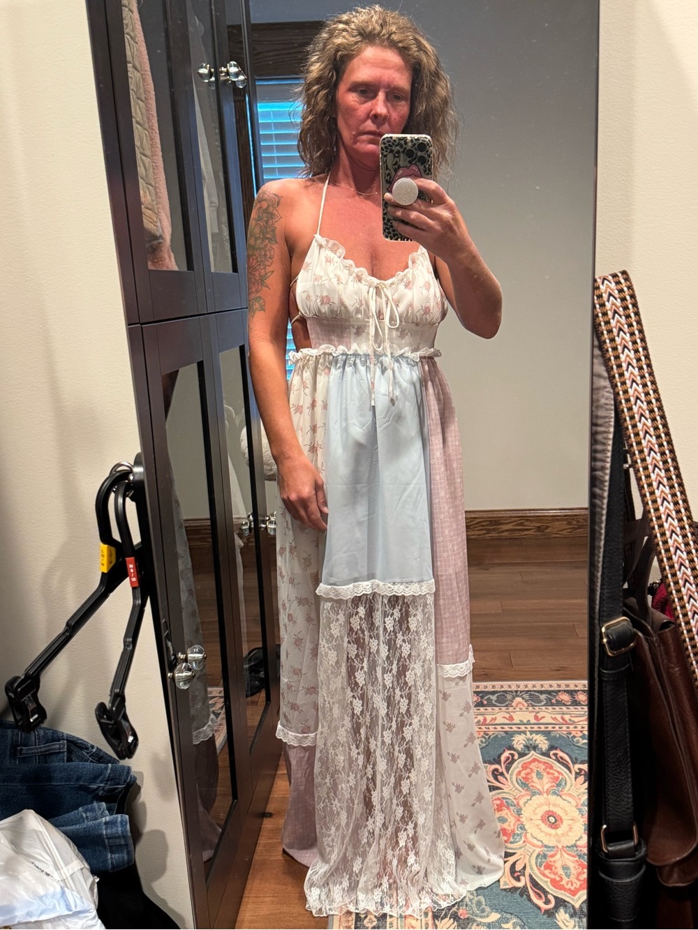 NWOT Multi Patchwork Summer Lace Maxi Dress - Pink & Blue - Picture 5 of 15